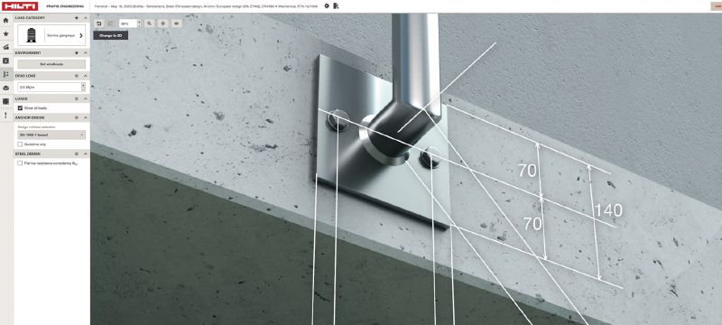 PROFIS Engineering Suite 接合設計ソフトウエア 幅広い規格や認証に準拠した、コンクリート対鋼材の接合、およびコンクリート対コンクリートの接合を設計するためのクラウドベースの PROFIS エンジニアリングソフトウエア アプリケーション 1
